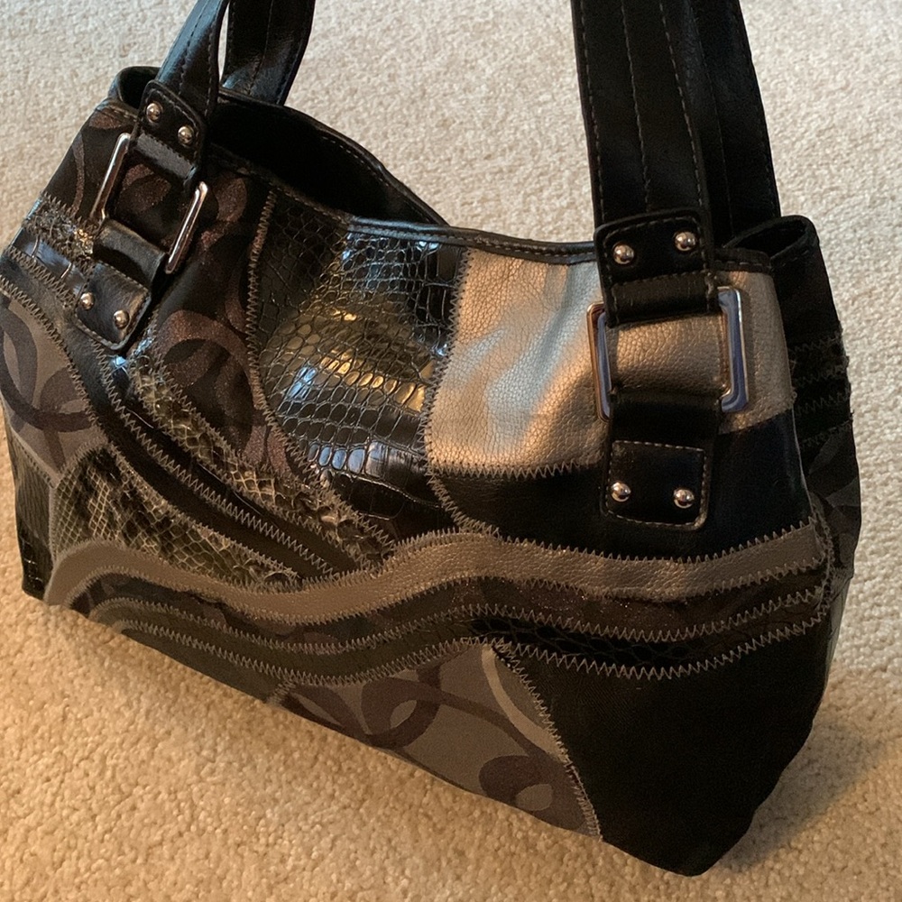 Rosetti Black,Silver And Gray Patchwork Handbag W… - image 3